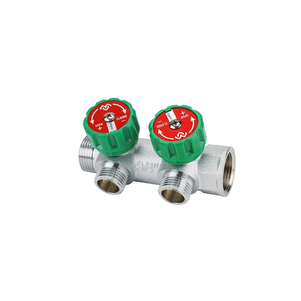 Коллектор для водоснабжения Varmega, 3/4", на 2 выхода 1/2", хромированный