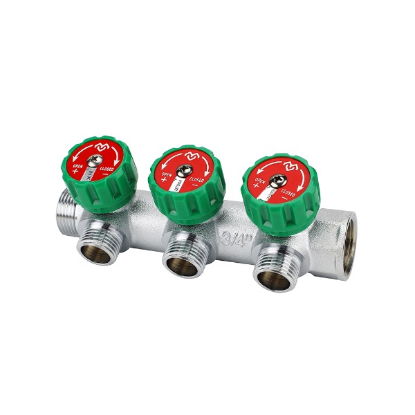 Коллектор для водоснабжения Varmega, 3/4", на 3 выхода 1/2", хромированный