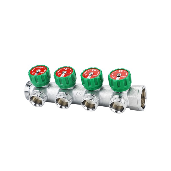 Коллектор для водоснабжения Varmega, 1", на 4 выхода 1/2", хромированный