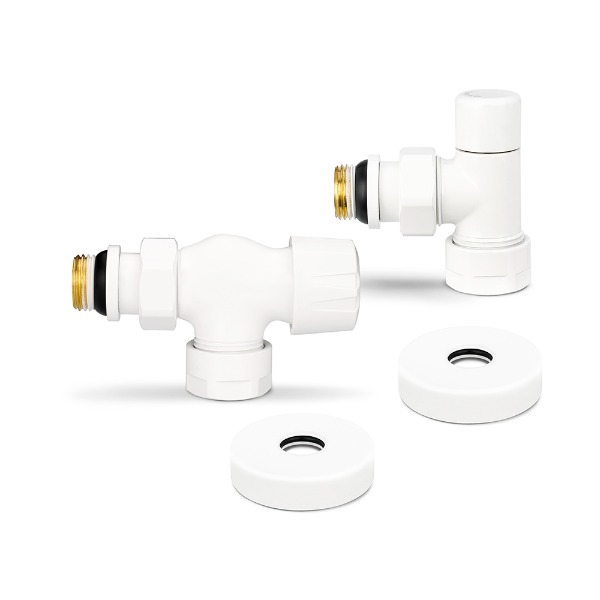 Комплект термостатический с запорным клапаном Varmega №3, 1/2" x 3/4"EK, осевой, белый