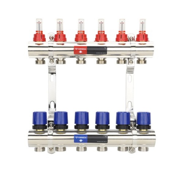 Коллекторная группа с расходомерами Varmega ВР 1", 6 x 3/4"EK, латунь