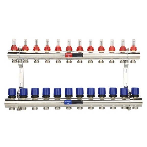 Коллекторная группа с расходомерами Varmega ВР 1", 12 x 3/4"EK, латунь