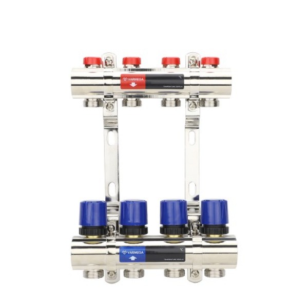 Коллекторная группа для отопления Varmega ВР 1", 4 x 3/4"EK, латунь